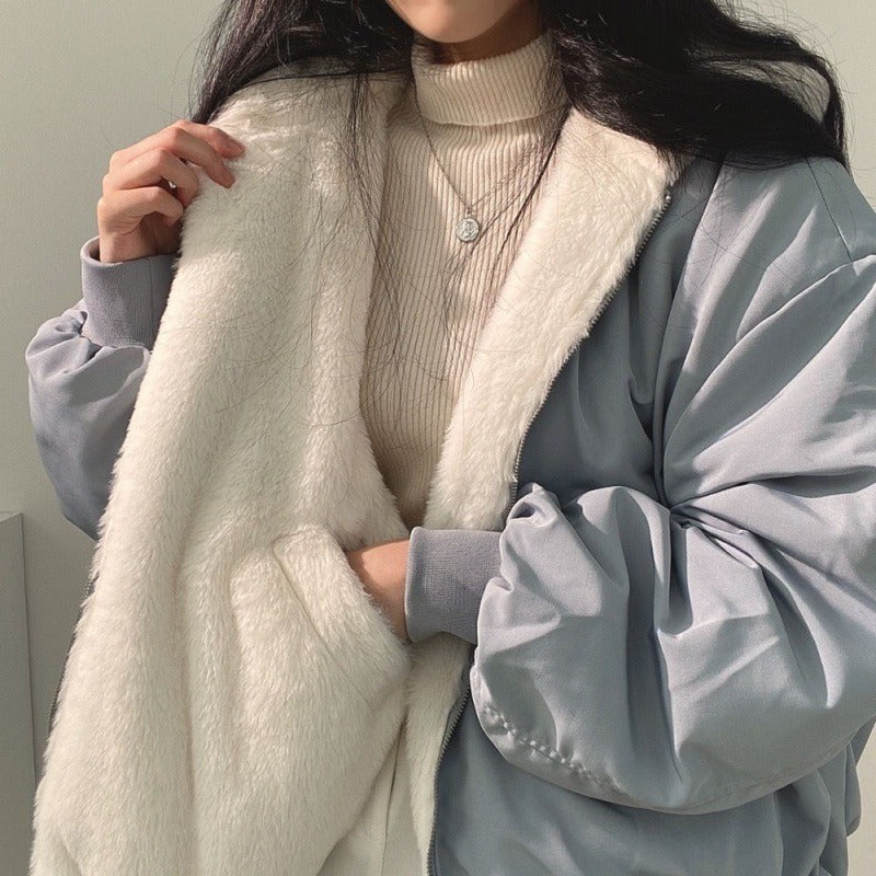 Manteau réversible épais à capuche