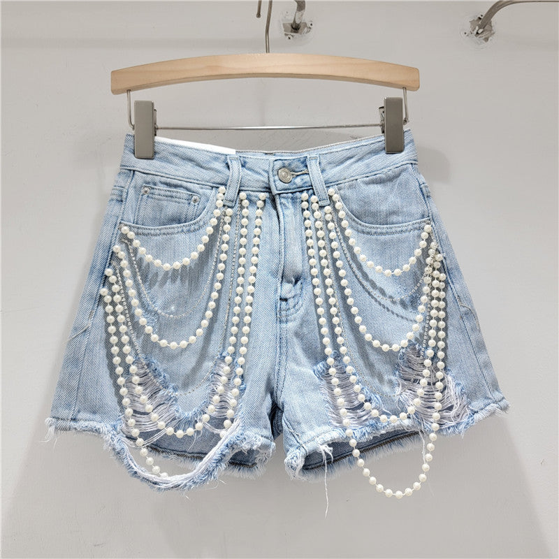 Short en jean perles