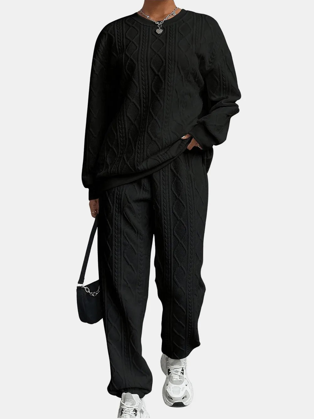 Ensemble texturé col rond et pantalon