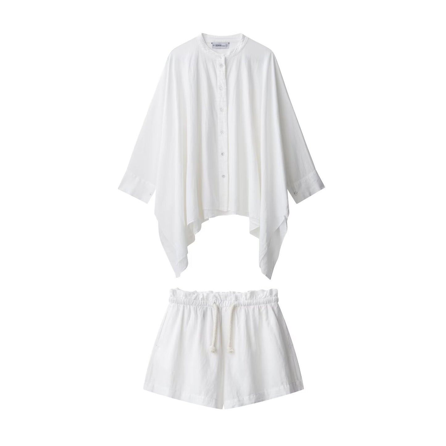 Ensemble chemise col Mao et short taille haute