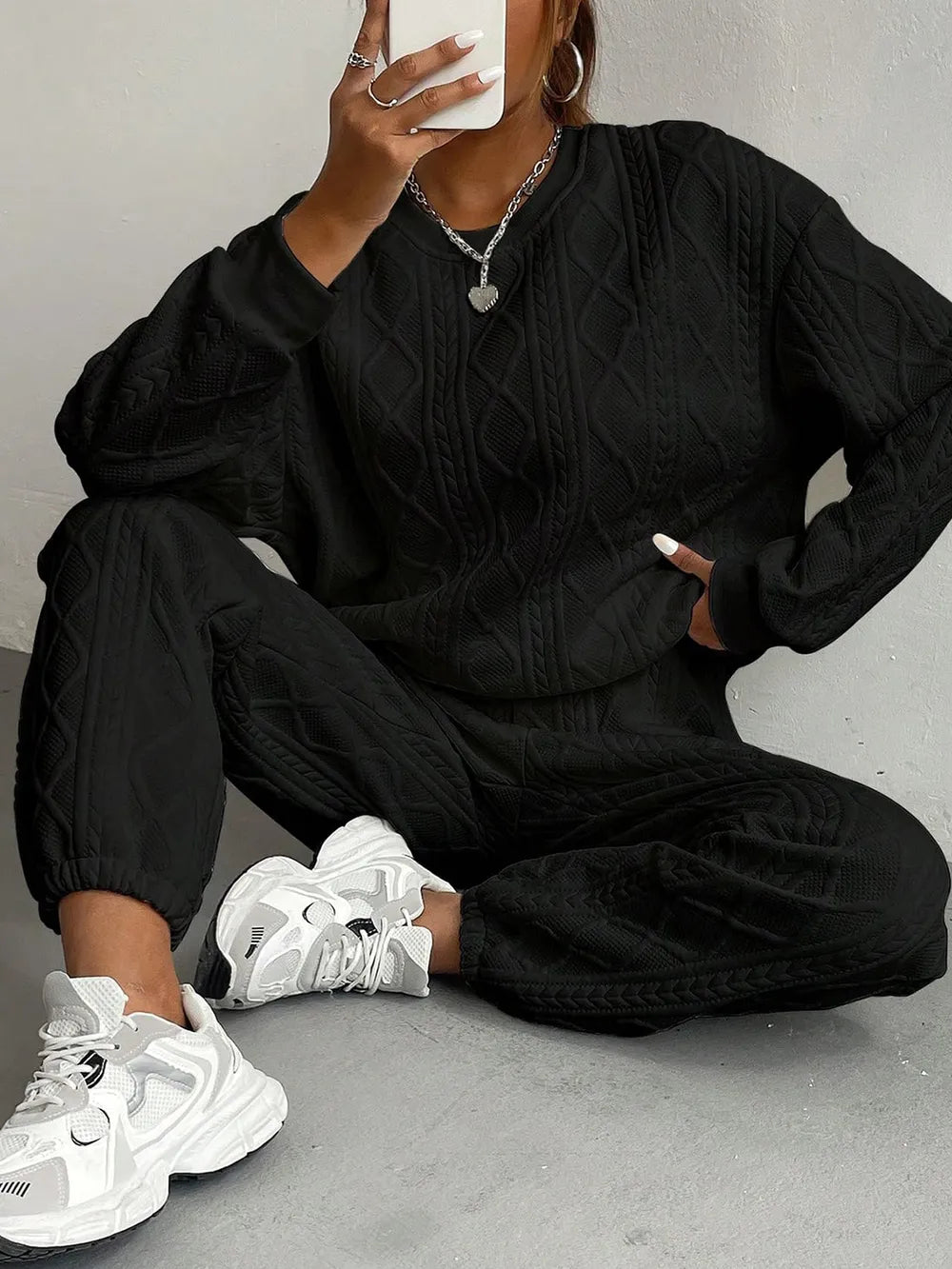 Ensemble texturé col rond et pantalon