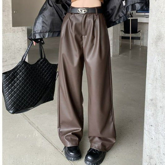 Pantalon large effet cuir