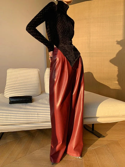 Pantalon large effet cuir