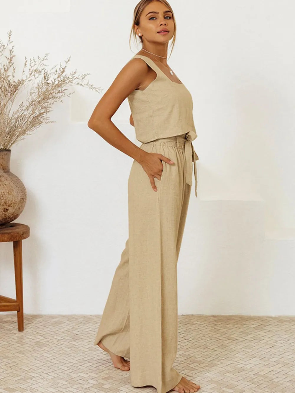 Ensemble pantalon et top col carré