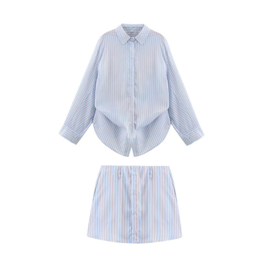 Ensemble rayé chemise popeline ample et short
