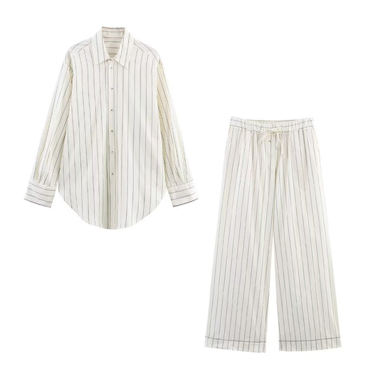 Ensemble rayé chemise et pantalon fluide