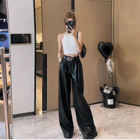 Pantalon large effet cuir