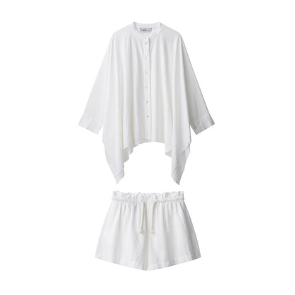 Ensemble chemise col Mao et short taille haute