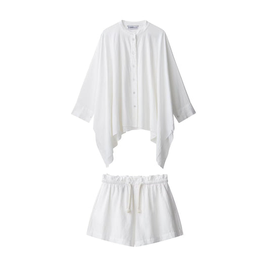 Ensemble chemise col Mao et short taille haute