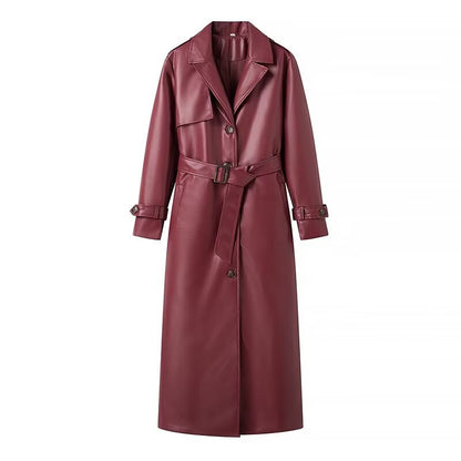 Manteau long trench en simili cuir