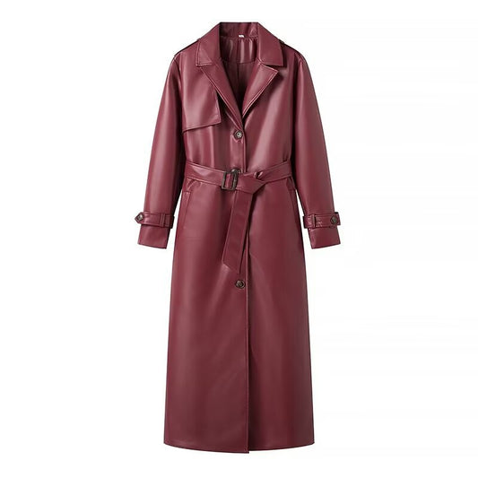 Manteau long trench en simili cuir